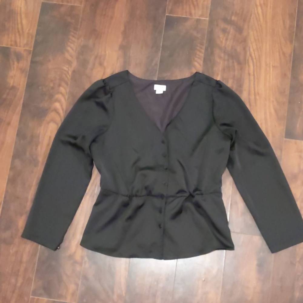 J. Crew black peplum puff sleeve blouse